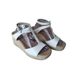 Lucky Brand Women's 9½ White Leather Valki Espadrille Wedge‎ Ankle Strap Sandals